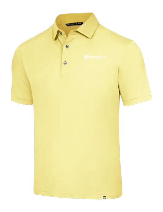 TravisMathew Light Yellow Glenview Solid Polo w/RV Physical Therapy Logo