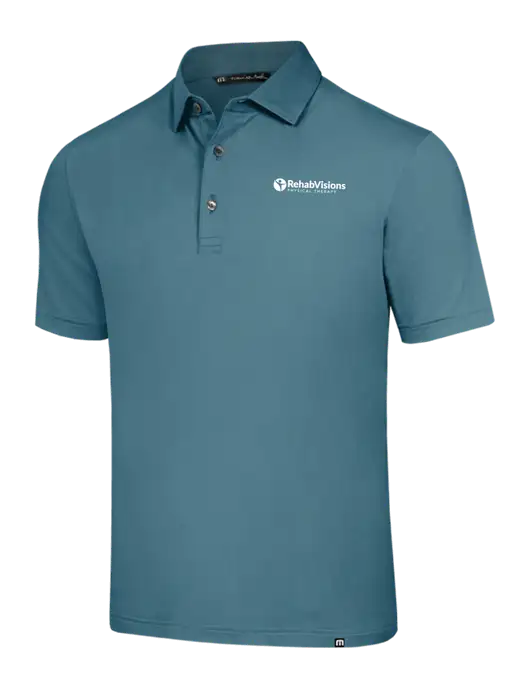TravisMathew Sapphire Medium Glenview Solid Polo w/RV Physical Therapy Logo