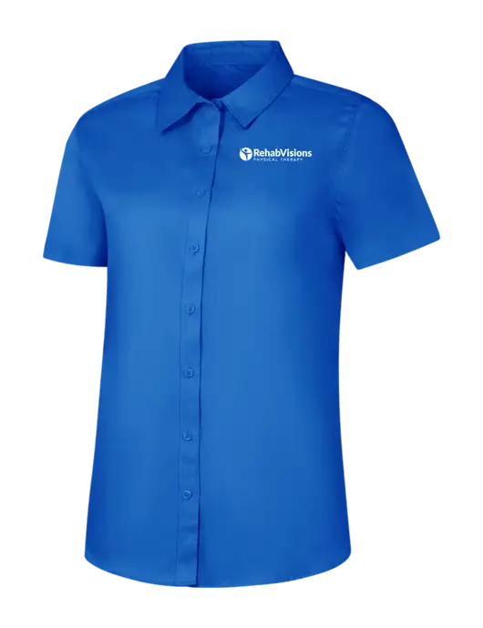 Womens Short Sleeve Royal Blue Superpro React Twill Shirt w/RV Physical Therapy Logo