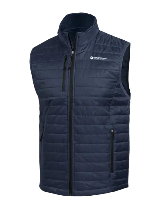Packable Navy Puffy Vest w/RV Physical Therapy Logo
