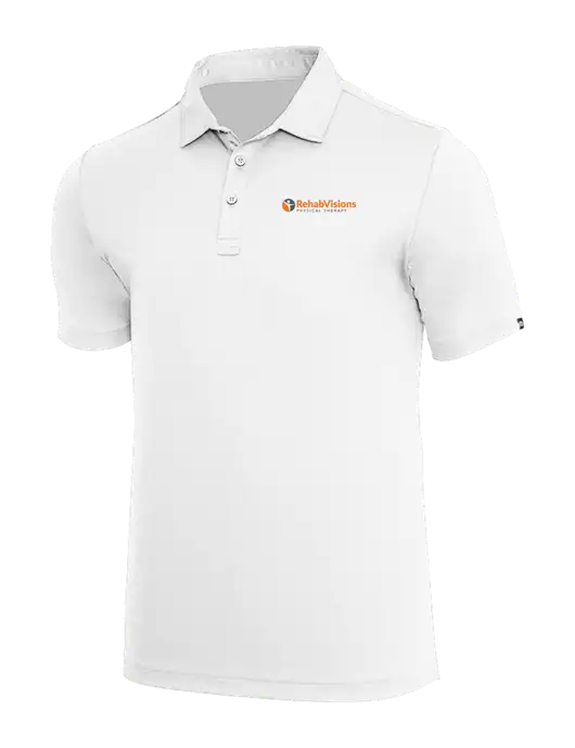 TravisMathew White Coto Performance Polo w/RV Physical Therapy Logo