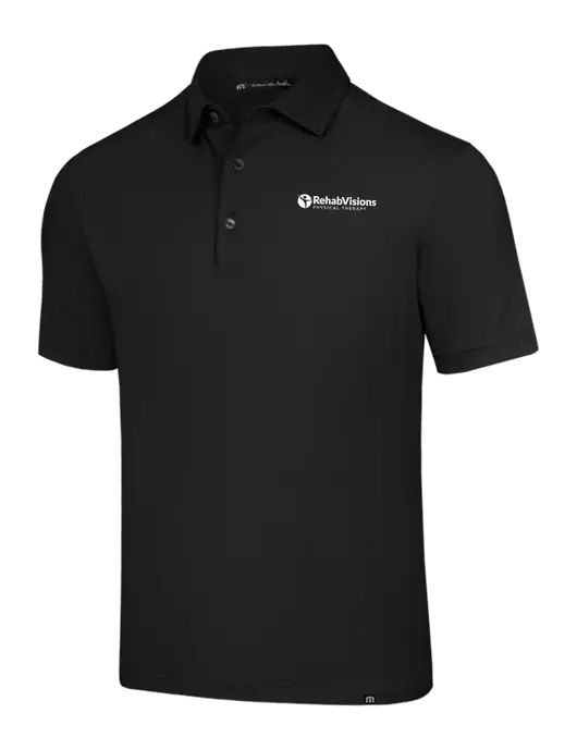 TravisMathew Black Glenview Solid Polo w/RV Physical Therapy Logo