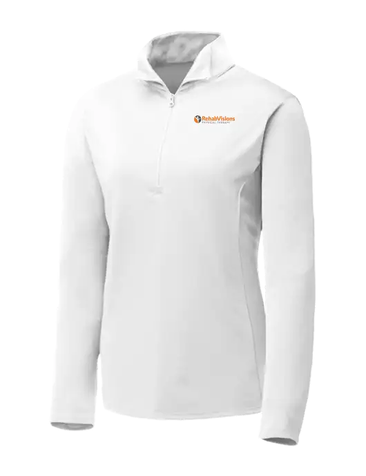 White Womens Posicharge Competitor ¼ Zip Pullover w/RV Physical Therapy Logo