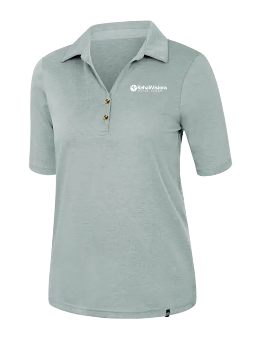 TravisMathew Womens Dark Green Heather Sunsetters Polo w/RV Physical Therapy Logo