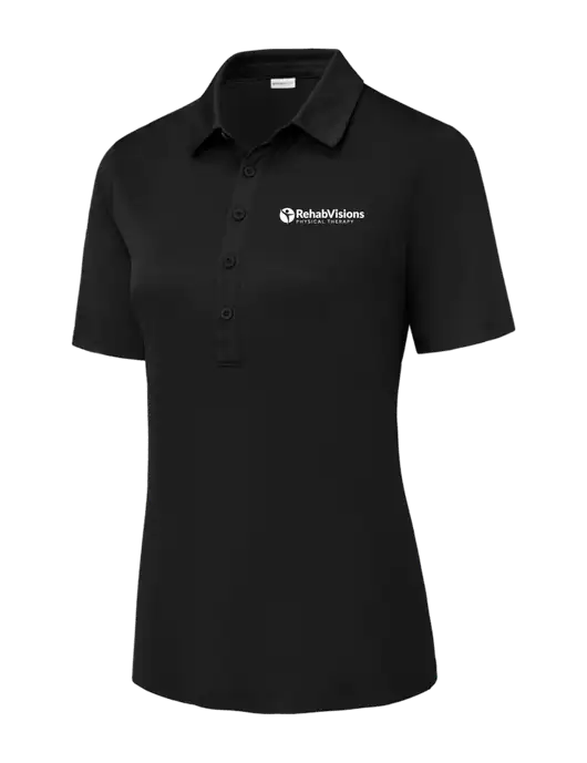 Black Womens Posi-UV Pro Polo w/RV Physical Therapy Logo