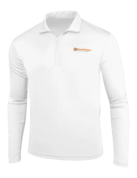 White PosiCharge Competitor 1/4 Zip Pullover w/RV Physical Therapy Logo