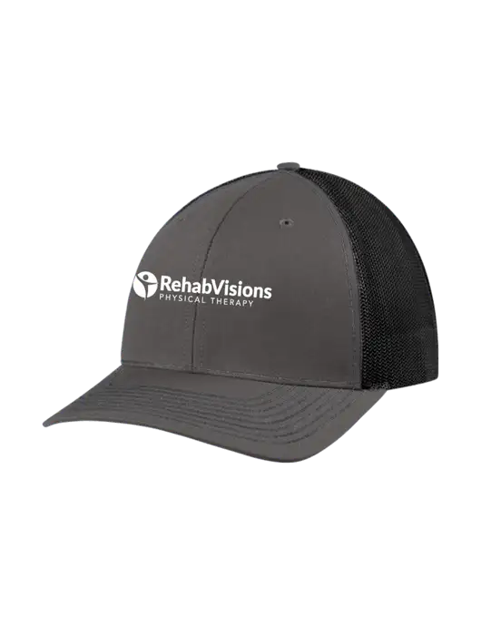 Richardson Adjustable Snapback Original 112 Trucker Cap Dark Grey w/Black Mesh w/RV Physical Therapy Logo