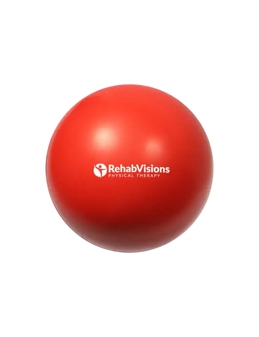 Red Stress Reliever Ball w/RV Physical Therapy Logo
