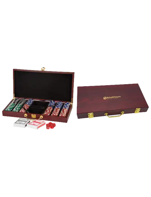Rosewood Poker Set, 300 Chips w/RV Physical Therapy Logo