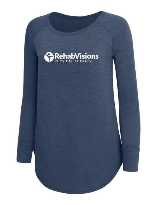 Womens Perfect Wide Collar Tunic Tri-Blend Navy Frost 4.5 oz T-Shirt w/RV Physical Therapy Logo