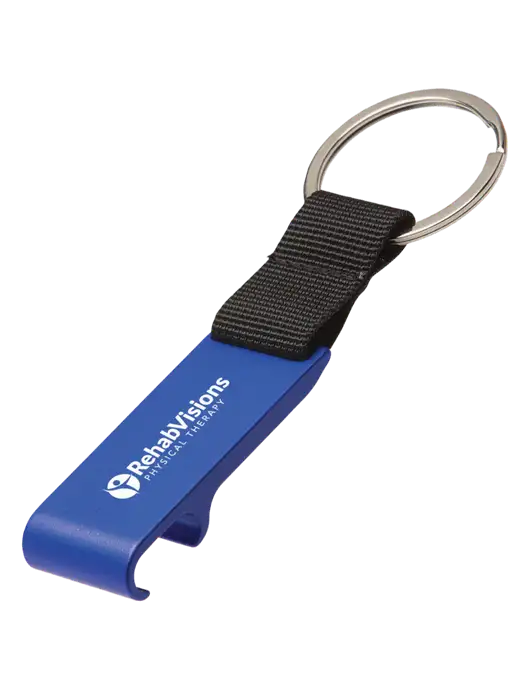 Blue Bottle Opener & Key Ring w/RV Physical Therapy Logo