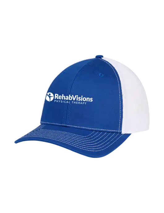 Richardson Adjustable Snapback Original 112 Trucker Cap Royal w/White Mesh w/RV Physical Therapy Logo