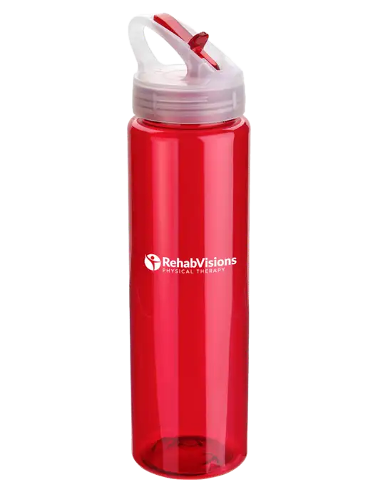 Buddy Red 32 oz PET Bottle with Flip Lid w/RV Physical Therapy Logo