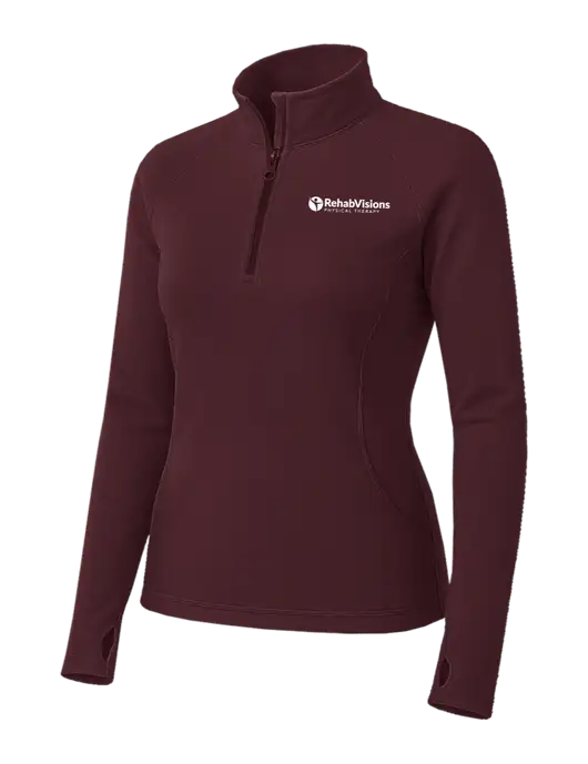 Maroon Womens Sport Wick Stretch 1/4 Zip Pullover w/RV Physical Therapy Logo