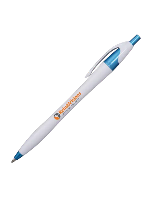 Novella White/Blue Shimmer Pen - Blue Ink w/RV Physical Therapy Logo