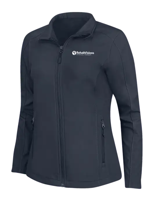 Navy Womens Core Soft Shell Jacket w/RV Physical Therapy Logo