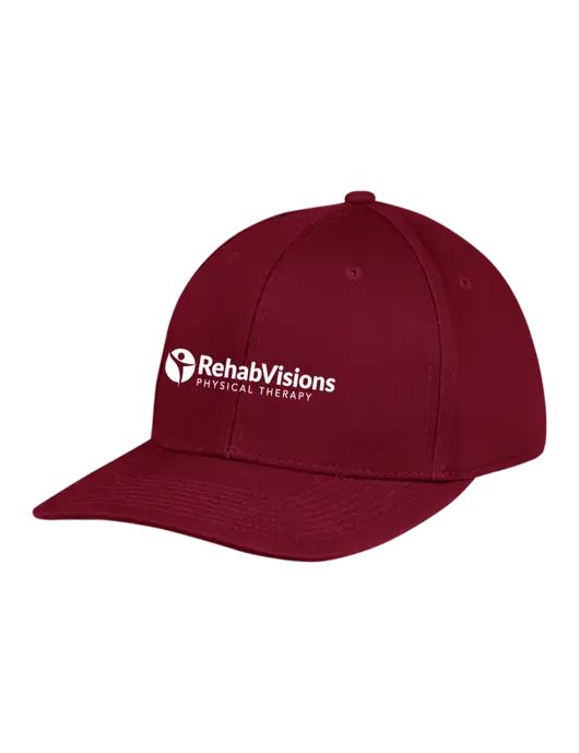 Premium Modern Structured Twill Maroon Snapback Cap w/RV Physical Therapy Logo