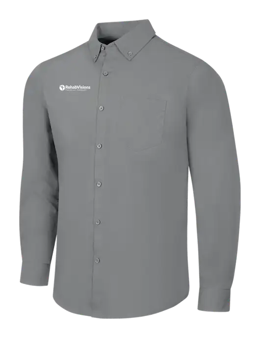Medium Grey Long Sleeve Carefree Poplin Shirt w/RV Physical Therapy Logo