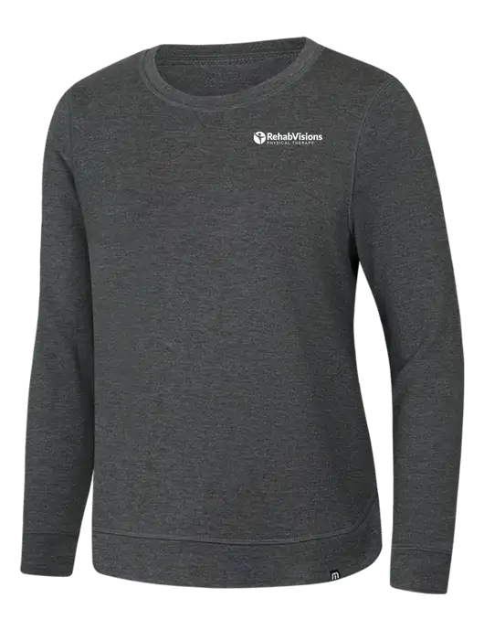 TravisMathew Womens Dark Grey Heather Lightweight Long Weekend Crew w/RV Physical Therapy Logo