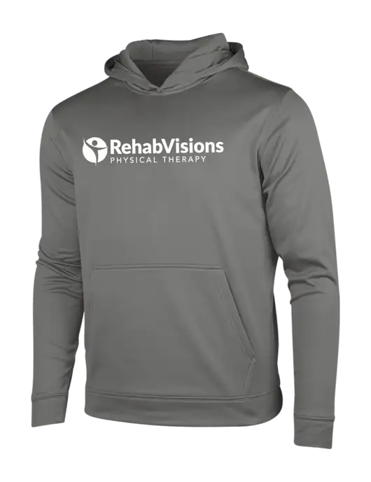 Dark Smoke Grey Sport-Wick Fleece Hooded Pullover w/RV Physical Therapy Logo