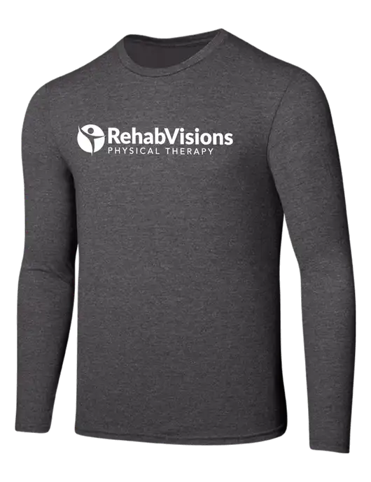 Seriously Soft Heathered Charcoal Long Sleeve T-Shirt w/RV Physical Therapy Logo