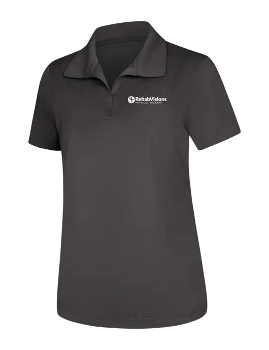 Womens Dark Grey Micropique Sport-Wick Polo w/RV Physical Therapy Logo
