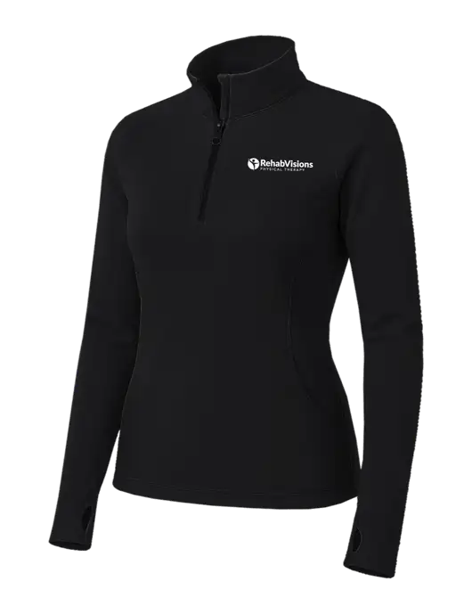 Womens Black Sport Wick Stretch 1/4 Zip Pullover w/RV Physical Therapy Logo