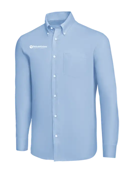 Brooks Brothers Light Blue Wrinkle-Free Stretch Nailhead Shirt w/RV Physical Therapy Logo