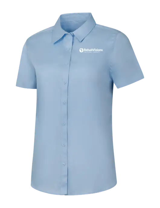 Womens Light Blue Short Sleeve Superpro React Twill Shirt w/RV Physical Therapy Logo