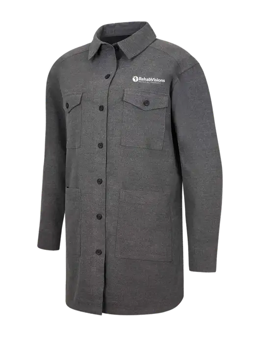 Mercer+Mettle Womens Medium Grey Heather Long Sleeve Twill Overshirt w/RV Physical Therapy Logo