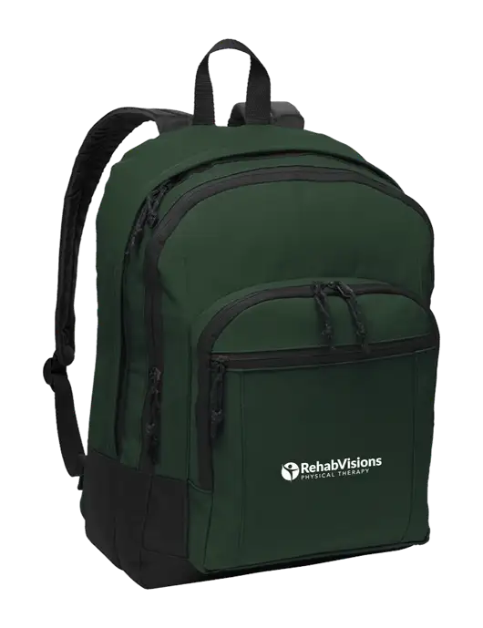 Dark Green Essential Backpack w/RV Physical Therapy Logo