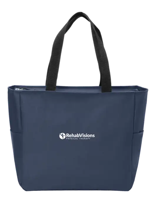 Everyday Navy Zip Tote  w/RV Physical Therapy Logo