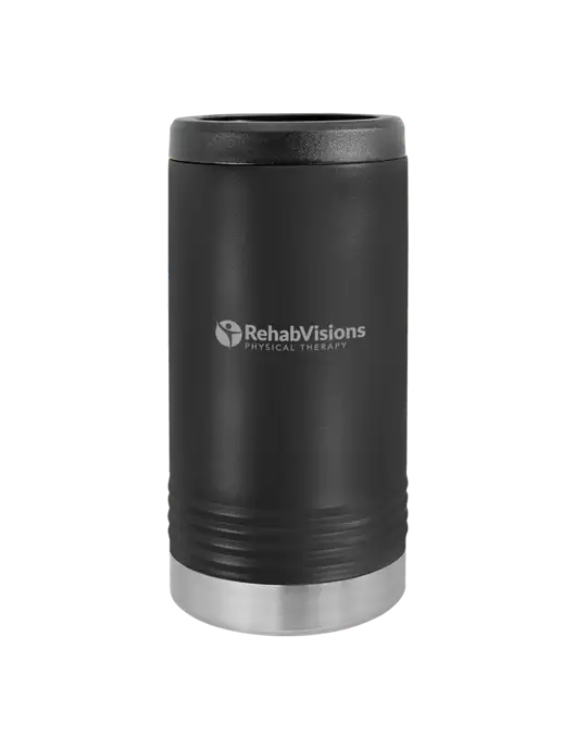 Polar Camel Powder Coated Black Vacuum Insulated Slim Beverage Holder w/RV Physical Therapy Logo