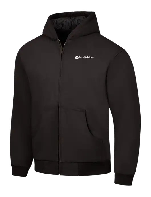 CornerStone Black Duck Cloth Hooded Work Jacket w/RV Physical Therapy Logo