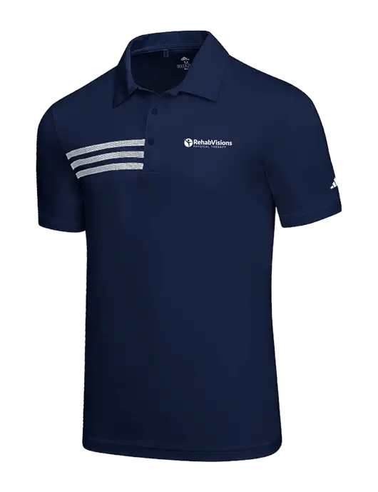Adidas Navy 3 Stripes Chest Polo w/RV Physical Therapy Logo
