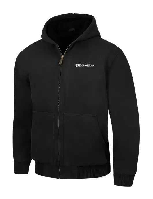 CornerStone Black Washed Duck Cloth Insulated Hooded Work Jacket w/RV Physical Therapy Logo