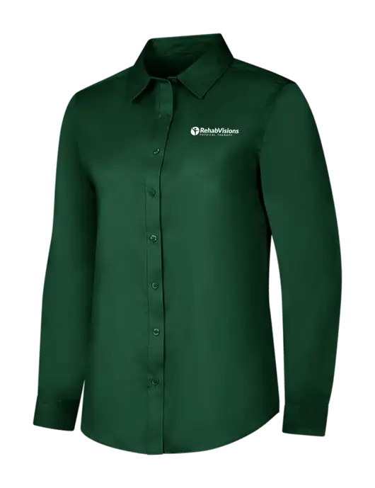 Dark Green Womens Long Sleeve Superpro React Twill Shirt w/RV Physical Therapy Logo