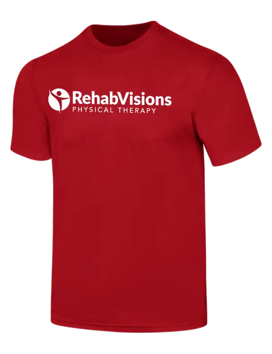 Simply Soft Red 4.5oz  Poly/Combed Ring Spun Cotton T-Shirt w/RV Physical Therapy Logo