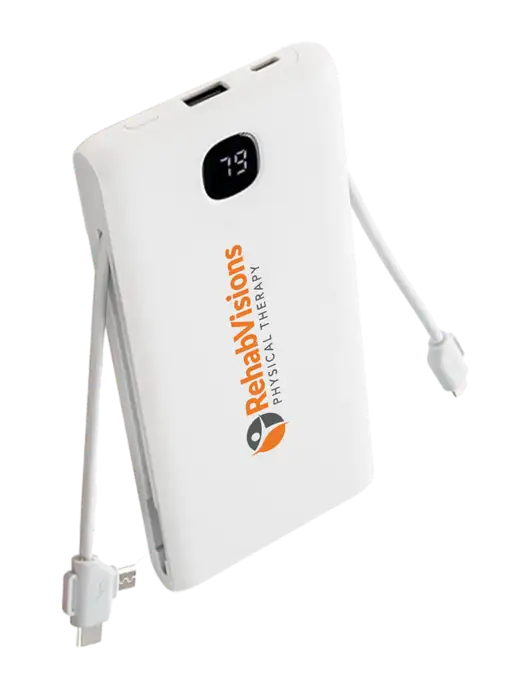TurboBoost 10,000 mAh Power Bank w/Built-in Cables & Plug w/RV Physical Therapy Logo
