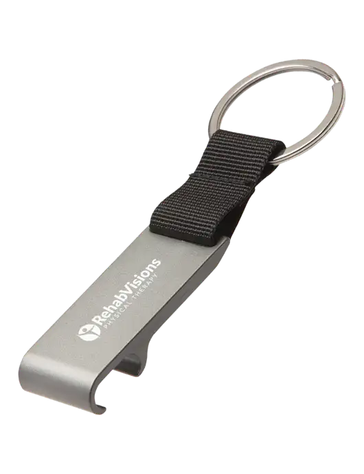Gunmetal Bottle Opener & Key Ring w/RV Physical Therapy Logo