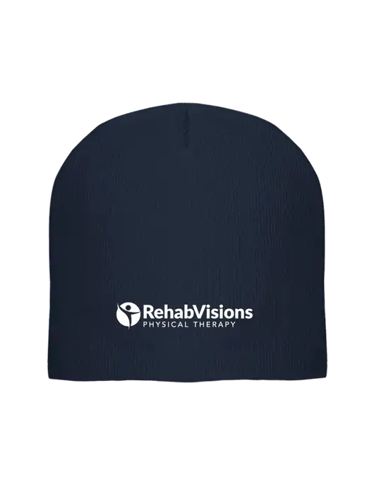 Solid Navy Element Knit Beanie w/RV Physical Therapy Logo