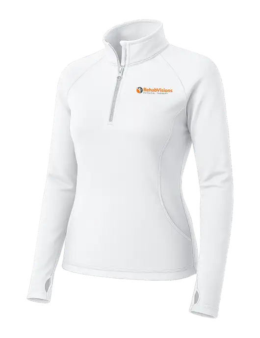 White Womens Sport Wick Stretch 1/4 Zip Pullover w/RV Physical Therapy Logo