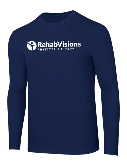 Ring Spun Navy 4.5 oz Long Sleeve T-Shirt w/RV Physical Therapy Logo