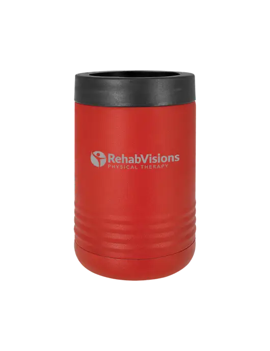 Polar Camel 12 oz Powder Coated Red Vacuum Insulated Beverage Holder w/RV Physical Therapy Logo