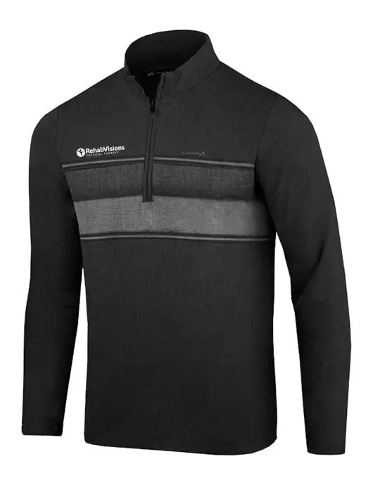 TravisMathew Black Balboa Chest Stripe Quarter Zip w/RV Physical Therapy Logo