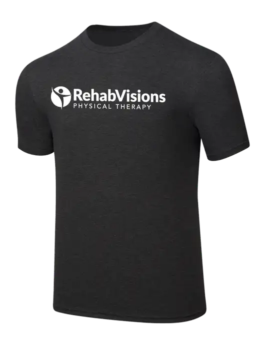 Simply Soft Black Frost 4.5oz  Poly/Combed Ring Spun Cotton T-Shirt w/RV Physical Therapy Logo
