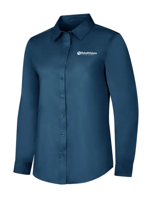 Light Navy Womens Long Sleeve Superpro React Twill Shirt w/RV Physical Therapy Logo