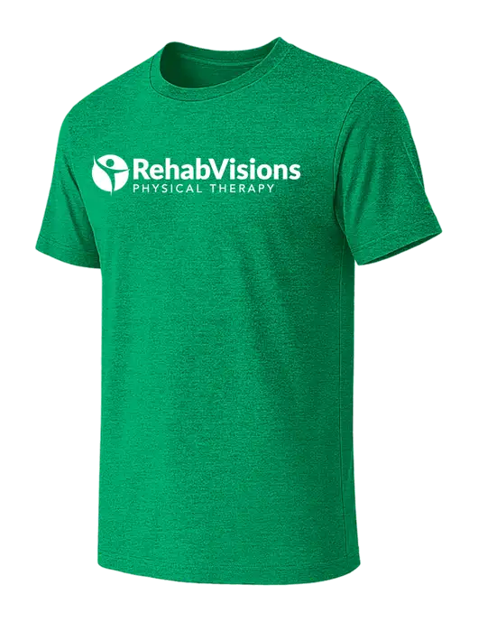 BELLA+CANVAS Heather Kelly Green CVC Short Sleeve Tee w/RV Physical Therapy Logo