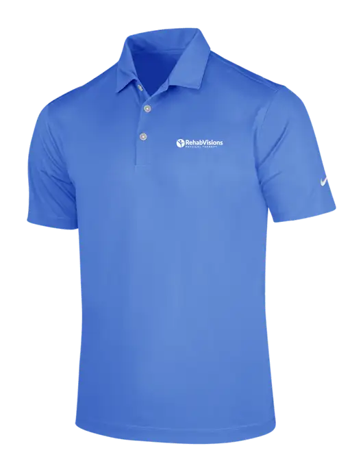 NIKE Light Royal Blue Dri-Fit Vertical Mesh Polo w/RV Physical Therapy Logo