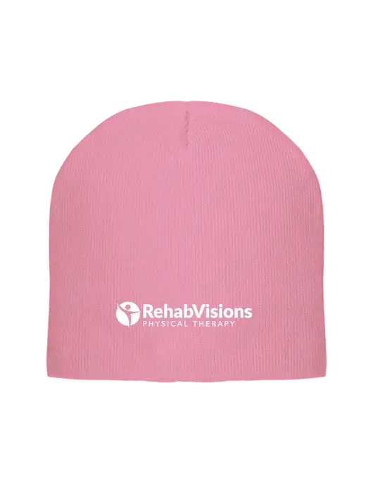 Solid Light Pink Element Knit Beanie w/RV Physical Therapy Logo